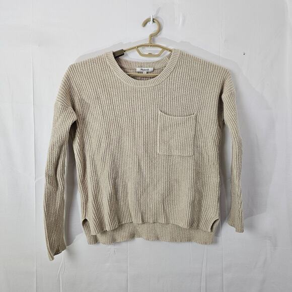 Madewell Sweater Womens XS Beige Thompson Pocket Pullover Ribbed Style AA782 - Picture 1 of 10